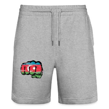 Azerbaijan Flag Fist Hand Used - Stanley/Stella Trainer Unisex Organic Jogging Shorts - heather grey - Front - Nik (191cm) & Marisol (170cm)