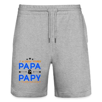 J'ai Deux Titres Papa et Papy Cadeau Fête des Père - Short de jogging bio TRAINER Stanley/Stella unisexe - gris chiné - Devant - Nik (191cm) & Marisol (170cm)