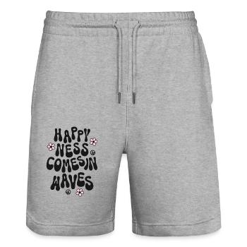 Happiness comes in Waves Spruch Trendy Retro Peace - Stanley/Stella Unisex Bio Joggingshorts Trainer  - Grau meliert - Vorne - Nik (191cm) & Marisol (170cm)