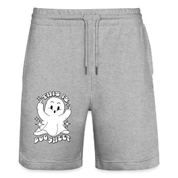 Geist This Is Boo Sheet Lustige Halloween Sprüche - Stanley/Stella Unisex Bio Joggingshorts Trainer  - Grau meliert - Vorne - Nik (191cm) & Marisol (170cm)