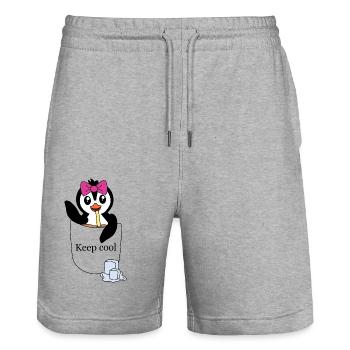 Pingouin dans la poche de poitrine – Restez au frais - Short de jogging bio TRAINER Stanley/Stella unisexe - gris chiné - Devant - Nik (191cm) & Marisol (170cm)