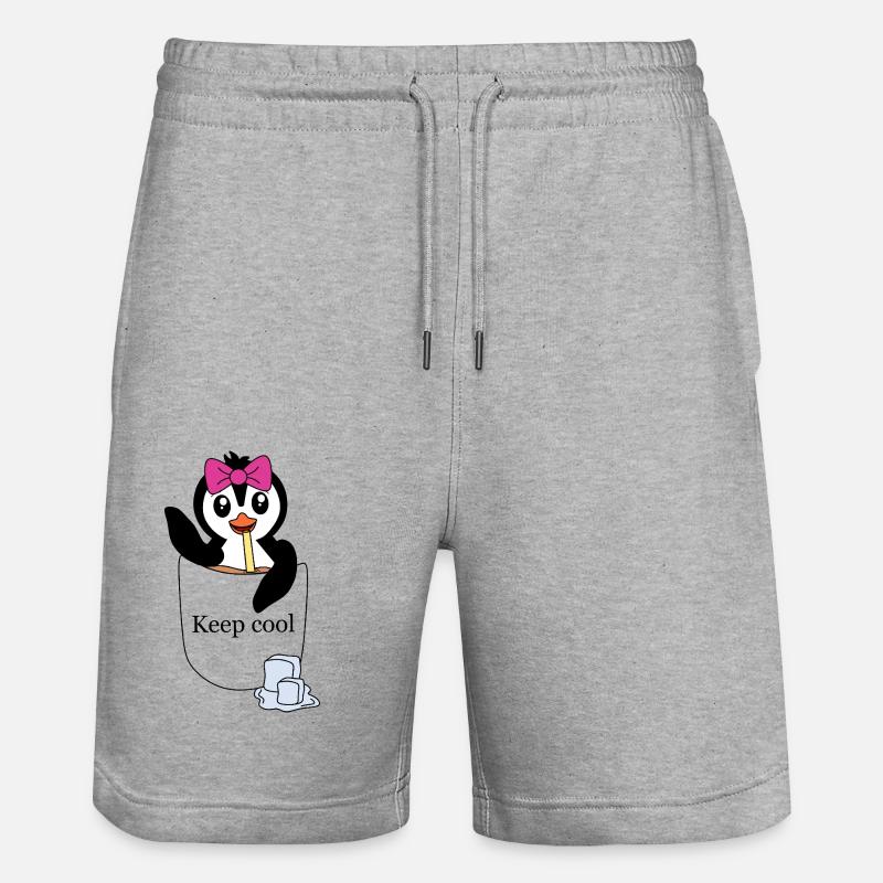 Pinguin in Brusttasche – Keep cool - Stanley/Stella Unisex Bio Joggingshorts Trainer  - Grau meliert
