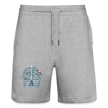 Caged Heart - Ribcage, Blossoms & Bird Surreal Art - Stanley/Stella Trainer Unisex Organic Jogging Shorts - heather grey - Front - Nik (191cm) & Marisol (170cm)