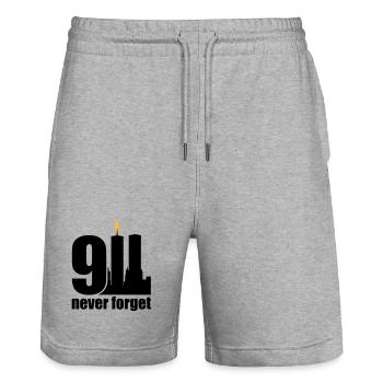 never forget 9/11 - Stanley/Stella Trainer Unisex Organic Jogging Shorts - heather grey - Front - Nik (191cm) & Marisol (170cm)