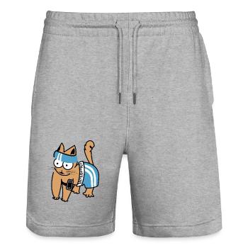 Katze smartphone Fitness lustig Sport Training - Stanley/Stella Unisex Bio Joggingshorts Trainer  - Grau meliert - Vorne - Nik (191cm) & Marisol (170cm)