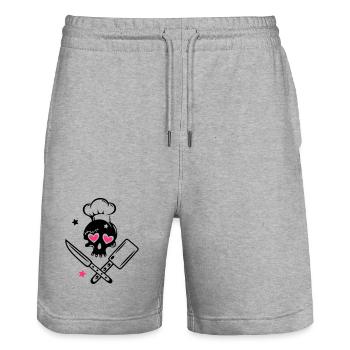 Girlie au crâne avec chapeau de chef - Short de jogging bio TRAINER Stanley/Stella unisexe - gris chiné - Devant - Nik (191cm) & Marisol (170cm)