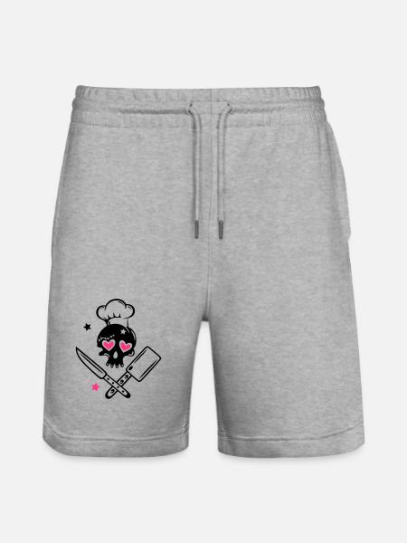 Skull girlie with cooking hat - Stanley/Stella Trainer Unisex Organic Jogging Shorts - heather grey