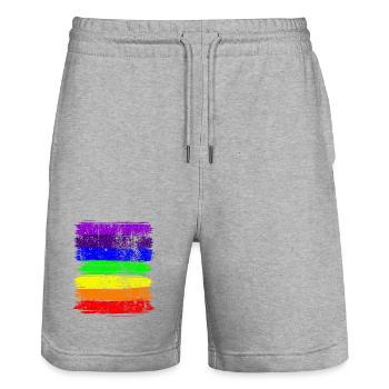 Vivid Pride Brushstripes - Stanley/Stella Trainer Unisex Organic Jogging Shorts - heather grey - Front - Nik (191cm) & Marisol (170cm)