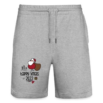 Adorable Père Noël avec sac cadeau - Short de jogging bio TRAINER Stanley/Stella unisexe - gris chiné - Devant - Nik (191cm) & Marisol (170cm)