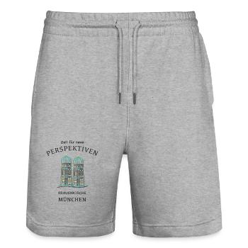 Munich, landmark cathedral, Frauenkirche, Bavaria - Stanley/Stella Trainer Unisex Organic Jogging Shorts - heather grey - Front - Nik (191cm) & Marisol (170cm)