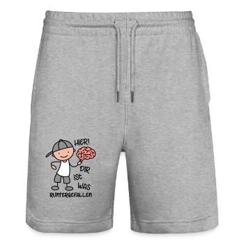 Gehirn - Hier dir ist was runtergefallen - Stanley/Stella Unisex Bio Joggingshorts Trainer  - Grau meliert - Vorne - Nik (191cm) & Marisol (170cm)