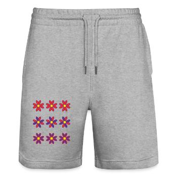 FLEUR. FLOWER. NATURE. ECOLOGIE. BONHEUR. ZEN - Short de jogging bio TRAINER Stanley/Stella unisexe - gris chiné - Devant - Nik (191cm) & Marisol (170cm)