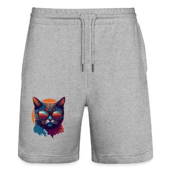 Rebel Paws: Retro Cat T-Shirt Art - Stanley/Stella Trainer Unisex Organic Jogging Shorts - heather grey - Front - Nik (191cm) & Marisol (170cm)