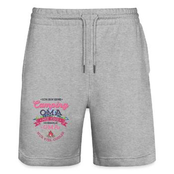 Camping Oma Campingplatz Camper Zelten Lagerfeuer - Stanley/Stella Unisex Bio Joggingshorts Trainer  - Grau meliert - Vorne - Nik (191cm) & Marisol (170cm)