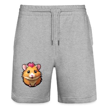 Funny hamster with pink mane - Stanley/Stella Trainer Unisex Organic Jogging Shorts - heather grey - Front - Nik (191cm) & Marisol (170cm)