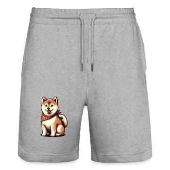 Shiba inu - Stanley/Stella Trainer Unisex Organic Jogging Shorts - heather grey - Front - Nik (191cm) & Marisol (170cm)