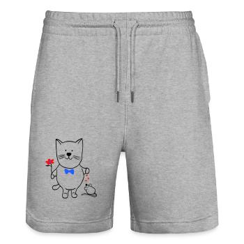 Katze und Maus - Stanley/Stella Unisex Bio Joggingshorts Trainer  - Grau meliert - Vorne - Nik (191cm) & Marisol (170cm)