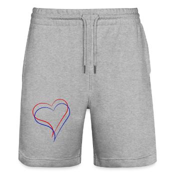 Ein rotes und ein blaues Herz zusammen - Stanley/Stella Unisex Bio Joggingshorts Trainer  - Grau meliert - Vorne - Nik (191cm) & Marisol (170cm)