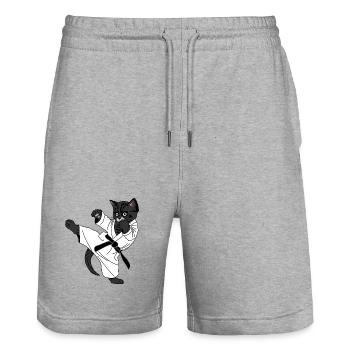 Black Cat Karate Kick, Kick - Stanley/Stella Unisex Bio Joggingshorts Trainer  - Grau meliert - Vorne - Nik (191cm) & Marisol (170cm)