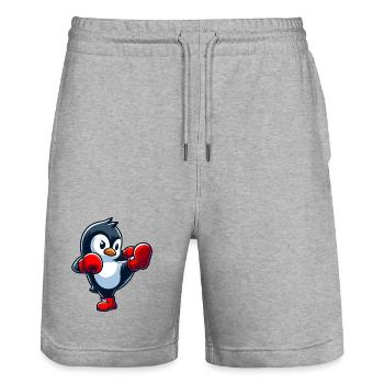 Cooler Pinguin Boxer Kickboxer Cartoon Kampfsport - Stanley/Stella Unisex Bio Joggingshorts Trainer  - Grau meliert - Vorne - Nik (191cm) & Marisol (170cm)