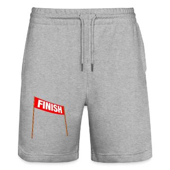 Rotes Banner mit FINISH – Du hast es geschafft! - Stanley/Stella Unisex Bio Joggingshorts Trainer  - Grau meliert - Vorne - Nik (191cm) & Marisol (170cm)