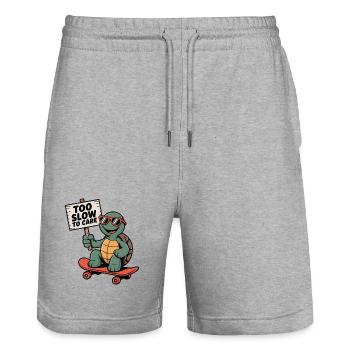 Tortue, Tortue - signe trop lent pour s’en soucier - Short de jogging bio TRAINER Stanley/Stella unisexe - gris chiné - Devant - Nik (191cm) & Marisol (170cm)