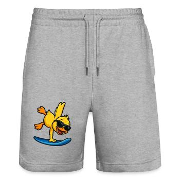 Cool duck surfer on the beach for kids water sports - Stanley/Stella Trainer Unisex Organic Jogging Shorts - heather grey - Front - Nik (191cm) & Marisol (170cm)