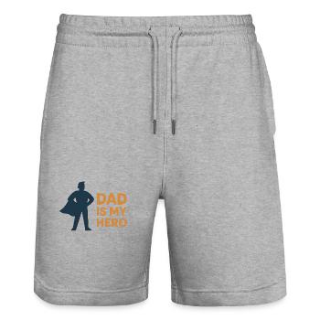 Vaterheld Cape Motiv - Stanley/Stella Unisex Bio Joggingshorts Trainer  - Grau meliert - Vorne - Nik (191cm) & Marisol (170cm)