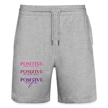 Positive Mind Vibs Life - Stanley/Stella Trainer Unisex Organic Jogging Shorts - heather grey - Front - Nik (191cm) & Marisol (170cm)