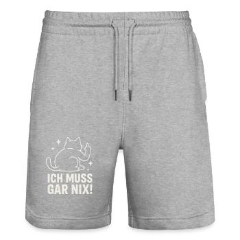 lazy cat - statement saying - I don't have to do anything - Stanley/Stella Trainer Unisex Organic Jogging Shorts - heather grey - Front - Nik (191cm) & Marisol (170cm)