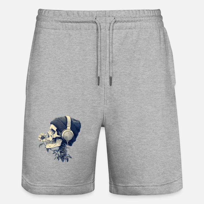 Crâne avec casque et fleurs - Short de jogging bio TRAINER Stanley/Stella unisexe - gris chiné