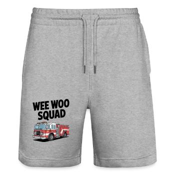Wee Woo Squad Fire Brigade Car Rescuer Saying - Stanley/Stella Trainer Unisex Organic Jogging Shorts - heather grey - Front - Nik (191cm) & Marisol (170cm)