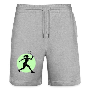 Badminton Spielerin Vorhand - Stanley/Stella Unisex Bio Joggingshorts Trainer  - Grau meliert - Vorne - Nik (191cm) & Marisol (170cm)