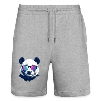 cooler Panda mit Neon Sonnenbrille Porträt Motiv - Stanley/Stella Unisex Bio Joggingshorts Trainer  - Grau meliert - Vorne - Nik (191cm) & Marisol (170cm)