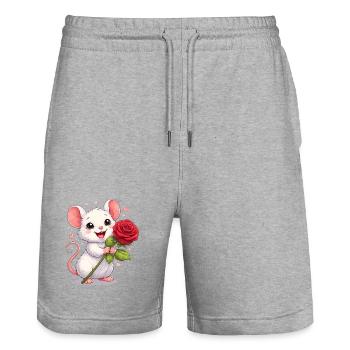 Cute Mouse with Rose – Valentine's Day Motif Full of Love - Stanley/Stella Trainer Unisex Organic Jogging Shorts - heather grey - Front - Nik (191cm) & Marisol (170cm)