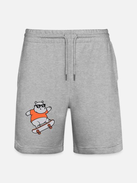 Cool Hippopotamus Skater Skateboard Vector - Stanley/Stella Trainer Unisex Organic Jogging Shorts - heather grey