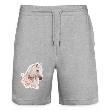 Cheval avec papillon - Short de jogging bio TRAINER Stanley/Stella unisexe - gris chiné - Devant - Nik (191cm) & Marisol (170cm)