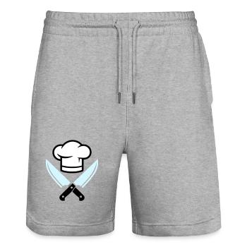 Logo du couteau chapeau de chef - Short de jogging bio TRAINER Stanley/Stella unisexe - gris chiné - Devant - Nik (191cm) & Marisol (170cm)