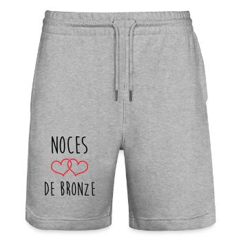 Bronze-Hochzeit: 22 Jahre Liebe - Stanley/Stella Unisex Bio Joggingshorts Trainer  - Grau meliert - Vorne - Nik (191cm) & Marisol (170cm)