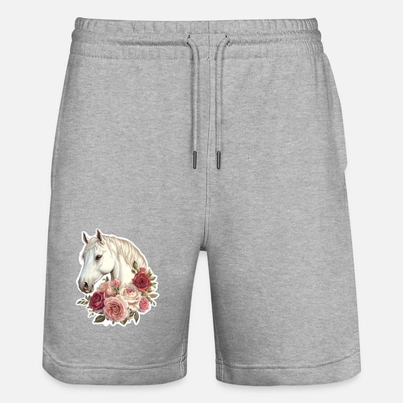 Pferd mit Blumen - Stanley/Stella Unisex Bio Joggingshorts Trainer  - Grau meliert