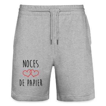 Noces de papier 37 ans de mariage - Short de jogging bio TRAINER Stanley/Stella unisexe - gris chiné - Devant - Nik (191cm) & Marisol (170cm)