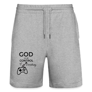 God Is In Control - Christian Faith & Trust - Stanley/Stella Trainer Unisex Organic Jogging Shorts - heather grey - Front - Nik (191cm) & Marisol (170cm)