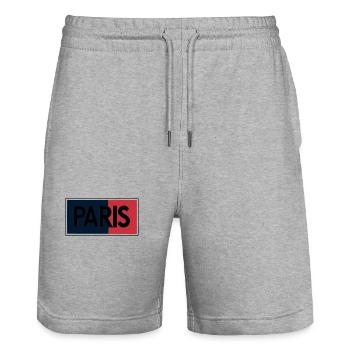 Paris Drapeau Split Typographie - Short de jogging bio TRAINER Stanley/Stella unisexe - gris chiné - Devant - Nik (191cm) & Marisol (170cm)
