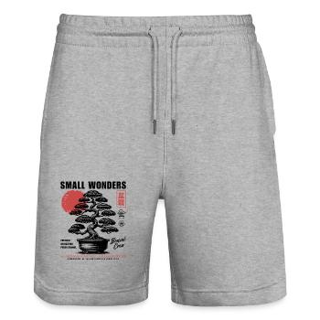 Bonsaï Petites merveilles Esthétique japonaise - Short de jogging bio TRAINER Stanley/Stella unisexe - gris chiné - Devant - Nik (191cm) & Marisol (170cm)