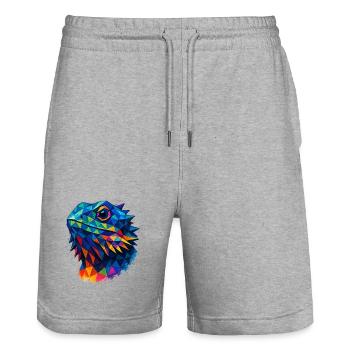 Bartagame Geometrischer Stil Low Poly Blau - Stanley/Stella Unisex Bio Joggingshorts Trainer  - Grau meliert - Vorne - Nik (191cm) & Marisol (170cm)
