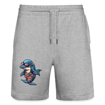 Vacances de bandes dessinées Dolphin - Short de jogging bio TRAINER Stanley/Stella unisexe - gris chiné - Devant - Nik (191cm) & Marisol (170cm)