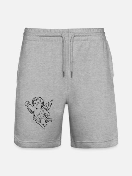 Flying Cherub Angel Fist Motif - Stanley/Stella Trainer Unisex Organic Jogging Shorts - heather grey