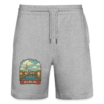 Dublin Hapenny Bridge Vintage-Reiseabzeichen - Stanley/Stella Unisex Bio Joggingshorts Trainer  - Grau meliert - Vorne - Nik (191cm) & Marisol (170cm)