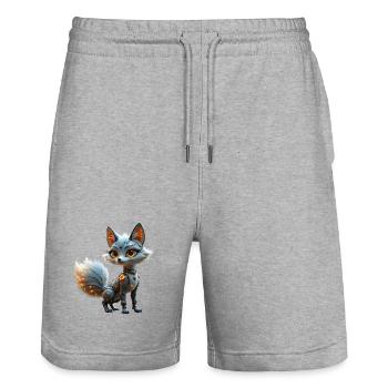 Cyber Blue Fox - Stanley/Stella Trainer Unisex Organic Jogging Shorts - heather grey - Front - Nik (191cm) & Marisol (170cm)