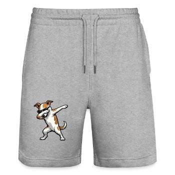 Dabbing Whippet in Comic Style - Stanley/Stella Trainer Unisex Organic Jogging Shorts - heather grey - Front - Nik (191cm) & Marisol (170cm)